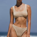 Women's textured eco crinkle bikini bottom with high cut leg