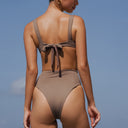 Back Women's espresso high rise bikini bottom in recycled swim fabric