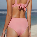Back Side Women's pink high rise bikini bottom in recycled Italian swim fabric